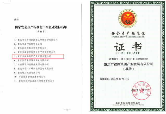產(chǎn)業(yè)公司榮獲國(guó)家安全生產(chǎn)標(biāo)準(zhǔn)化二級(jí)企業(yè)稱(chēng)號(hào).png